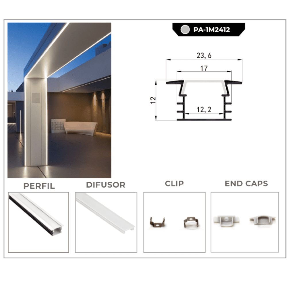 PERFIL DE ALUMINIO 1M*24*12 MM