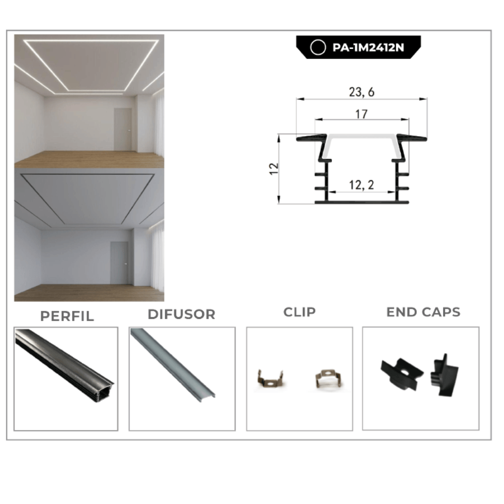 PERFIL DE ALUMINIO 1M*24*12MM NEGRO