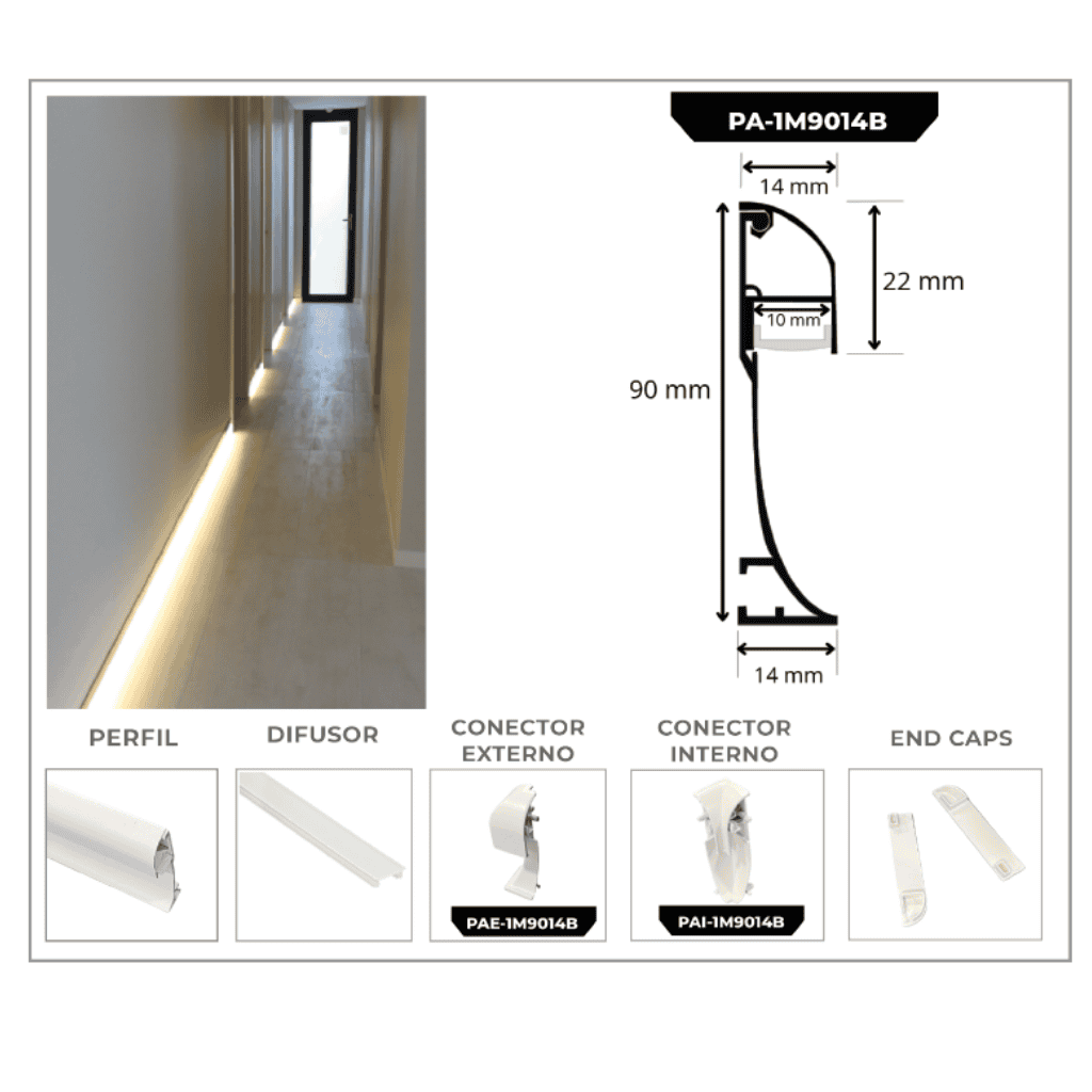 PERFIL DE ALUMINIO 1M*90*14MM BLANCO