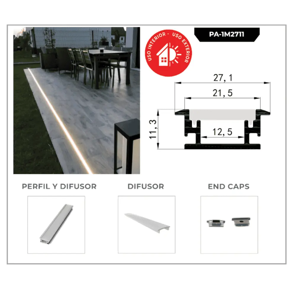 PERFIL DE ALUMINIO IP65 1M*28*11MM