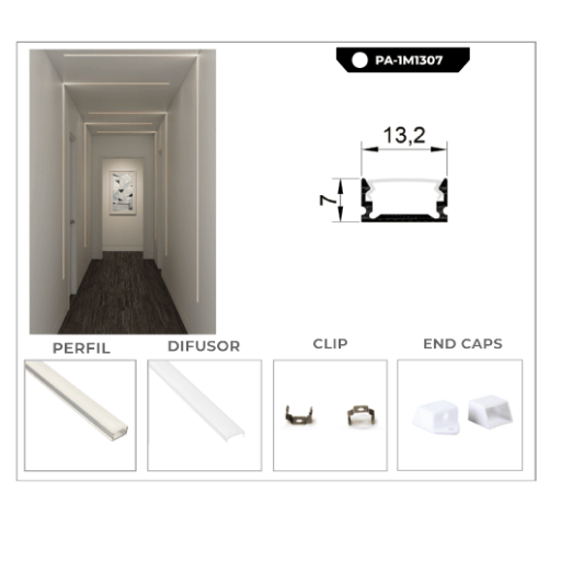 [PA-1M1307] PERFIL DE ALUMINIO 1M*13*07 MM