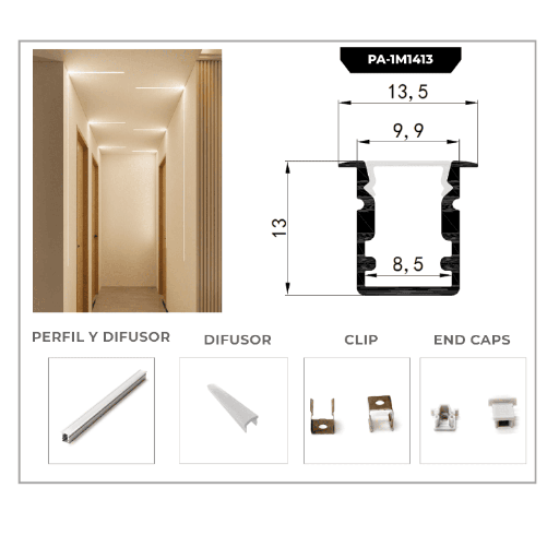 [PA-1M1413] PERFIL DE ALUMINIO 1M*14*13 MM