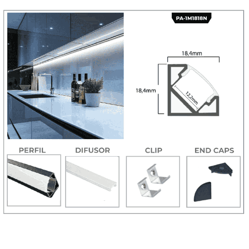 [PA-1M1818N] PERFIL DE ALUMINIO 1M*18*18MM NEGRO