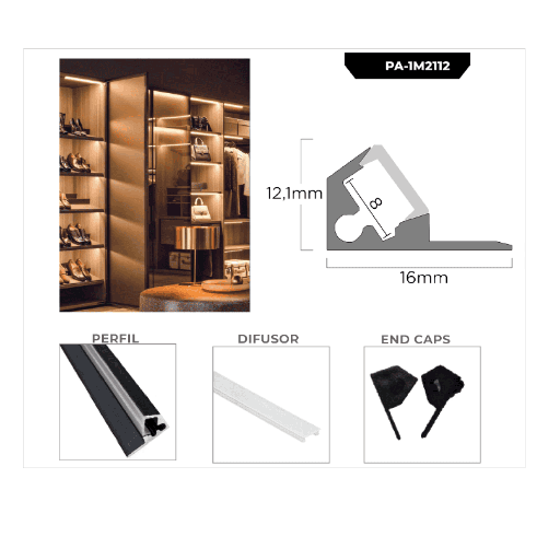 [PA-1M2112] PERFIL DE ALUMINIO 1M*21*12