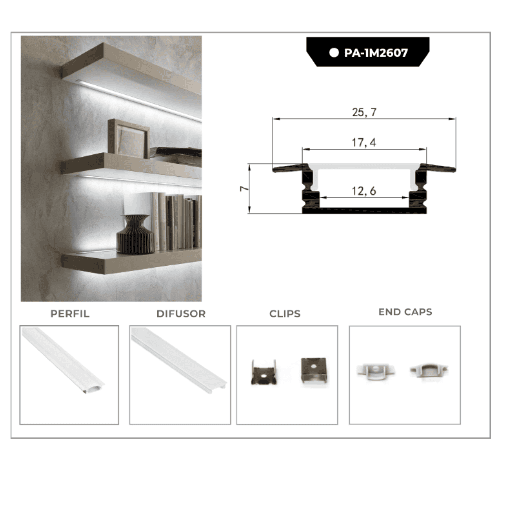 [PA-1M2607] PERFIL DE ALUMINIO 1M*26*07 MM