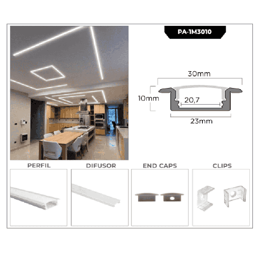 [PA-1M3010] PERFIL DE ALUMINIO 1M*30*10MM