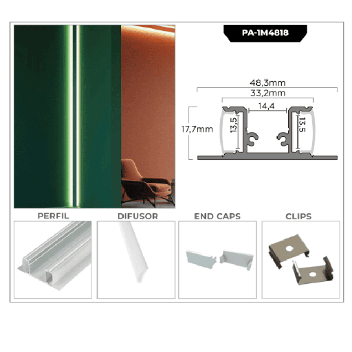 [PA-1M4818] PERFIL DE ALUMINIO 1M*48*18MM