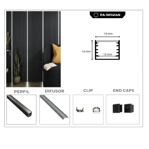 [PA-1M1414N] PERFIL DE ALUMINIO 1M*14*14MM NEGRO